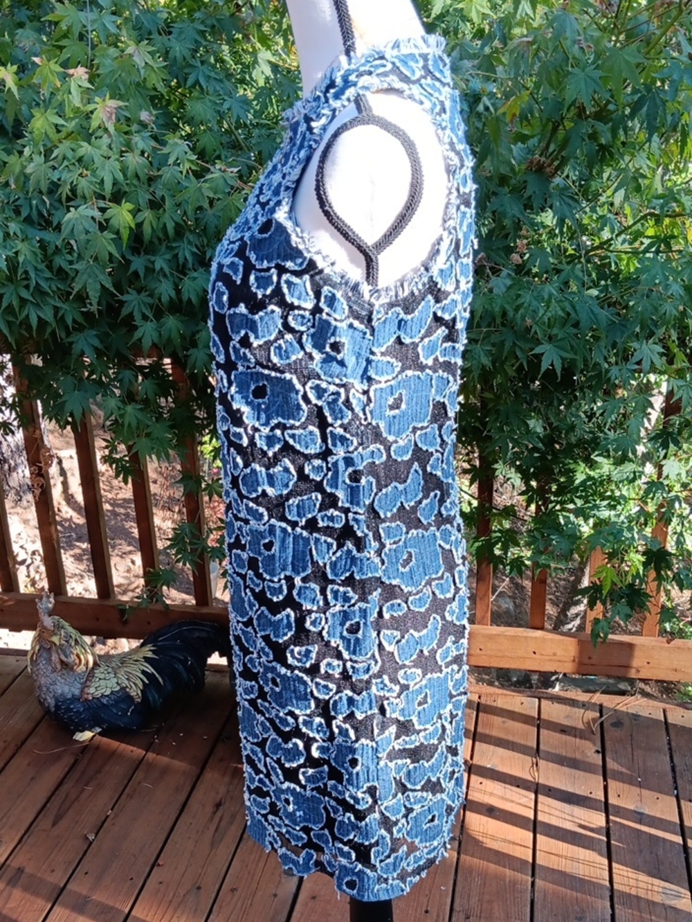 Julia Jordan Blue Denim Appliqué fringe Shift Dress. Arty. Coastal Cowgirl - Picture 3 of 10